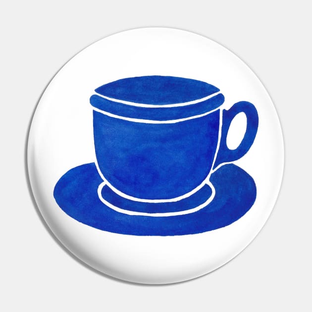 Blue Watercolour Tea Cup And Saucer Pin by sallycummingsdesigns