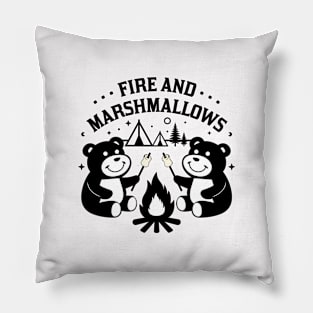 Fire and Marshmallows Camping Bear Pillow