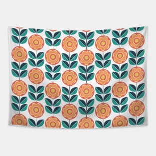 Retro Geometric Flower Pattern 5 in Yellow, Orange and Teal Tapestry