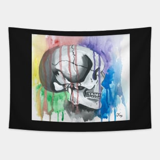 Bleeding Color Skull Profile Tapestry