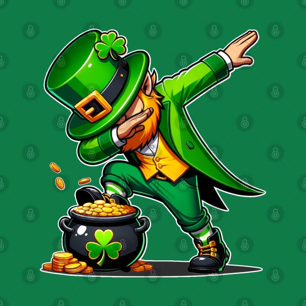 Funny Dabbing Leprechaun in dab dance pose on Pot of Gold Coins for St Patrick's Day by ChattanoogaTshirt