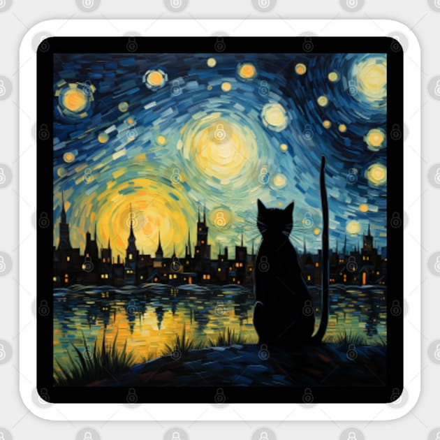 Van gogh Starry Night Cat  Sticker for Sale by Vangoholic