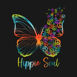 Pretty Hippie Soul Butterfly with Peace Signs T-Shirt