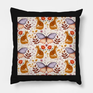 Boho Folk Art // Butterfly and Foxes// Cream Background Pillow