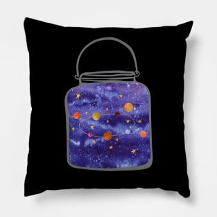 Solar system in a jar: Planets, stars, and galaxies in watercolor Pillow