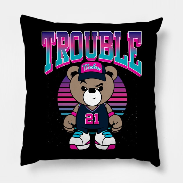 cute teddy bear troublemaker tee Pillow by janvimar