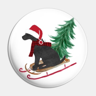 Black Lab Christmas Sled Bringing Home The Tree Pin