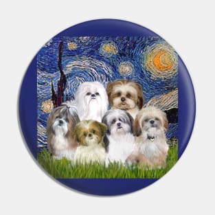 Starry Night Adapted to Include Six Shih Tzus Pin