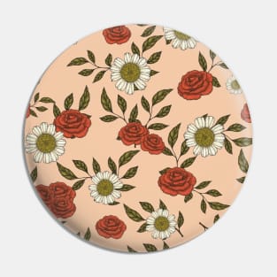 Red Rose and Chamomile Pattern Pin