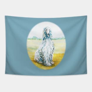 AFGHAN HOUND.  A Regal Blue Afghan Hound with a simple, rural background. Tapestry