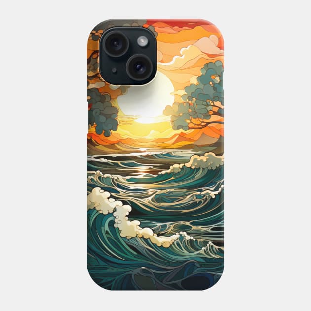 Waves ocean sunset 5 Phone Case by Wolf Cove Creations