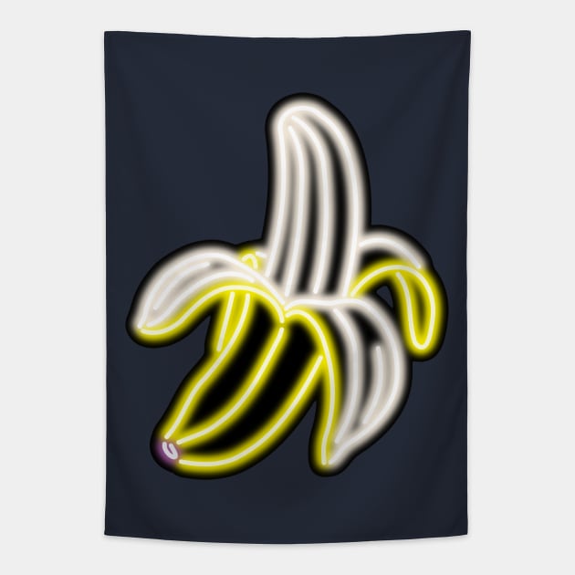 Yellow Neon Banana Bar Sign Top Left Tapestry by gkillerb