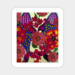 Humpback Whale Under Red Pressed Flowers Magnet