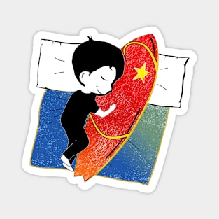 Boy sleeping with surf board Magnet