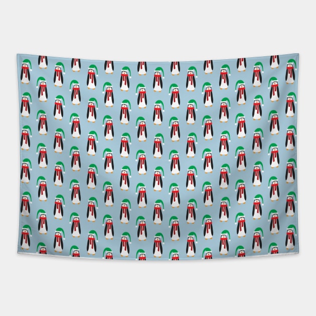 Light Blue Christmas Penguin Pattern Tapestry by saradaboru