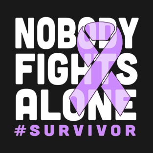 Nobody Fights Alone Purple Ribbon Cancer Survivor T-Shirt