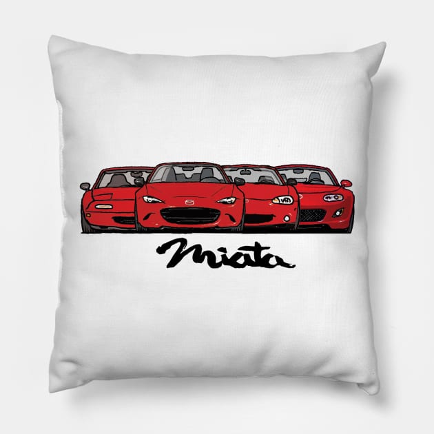 MX5 Miata Generations Red Pillow by Woreth