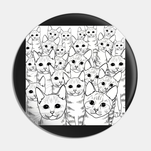 I Think We Adopted Too Many Cats | Black and White Illustration Pin by cherdoodles