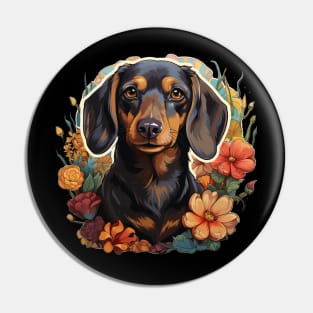 Dachshund  Dog Vintage Floral Pin