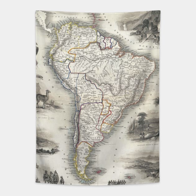 Vintage Map of South America (1850) Tapestry by Bravuramedia