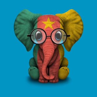 Baby Elephant with Glasses and Cameroon Flag T-Shirt