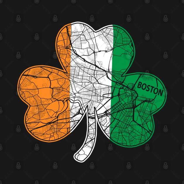 Irish Flag Boston St. Patrick's Shamrock Boston City Map Art by TeeCreations