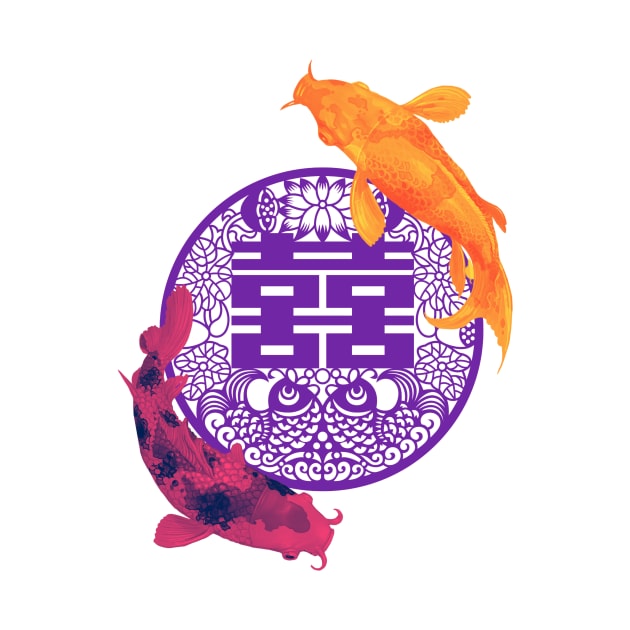 Double Happiness Koi Fish - Yoga Calm Vibe Pink Purple and Orange by CRAFTY BITCH