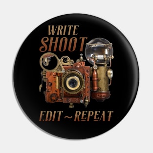 Write Shoot Edit Repeat Steampunk Flash Filmmaker Pin