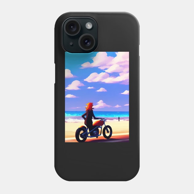 COOL RED HEADED GIRL ON BEACH WITH MOTORCYCLE RETRO Phone Case by sailorsam1805