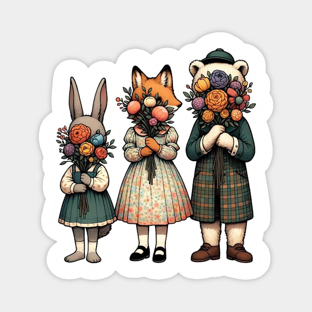 Floral Bouquet Trio - Charming Animal Friends Magnet by High Vibe Girl Tribe