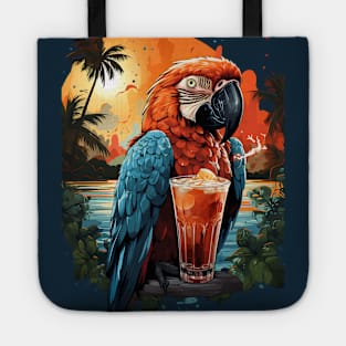 Colorful parrot drinking cocktail Tote