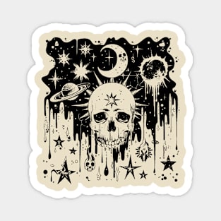 Linocut Skull on a background of space in the grunge style Magnet