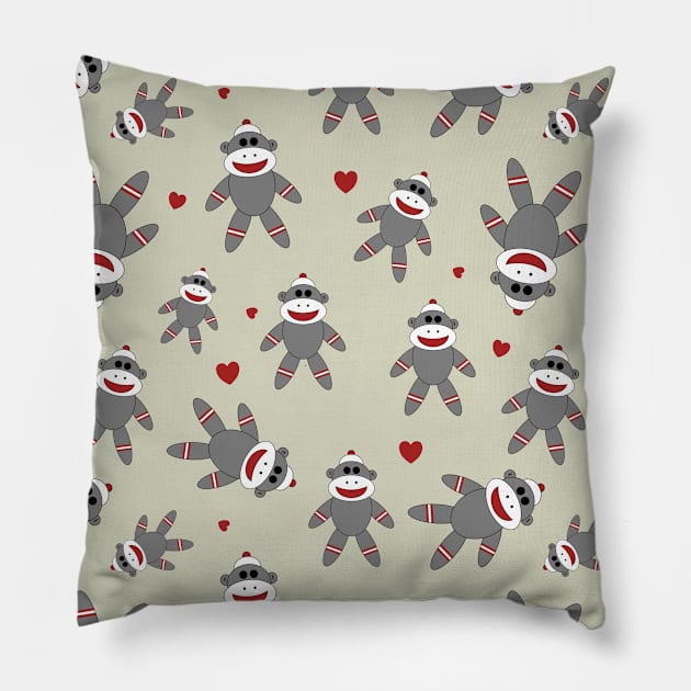 Cute Sock Monkey Pattern On Tan Pillow by OrchardBerry