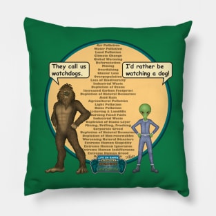 Bigfoot & Little Green Man Watchdogs Pillow