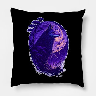 Night Wolf in full moon Pillow