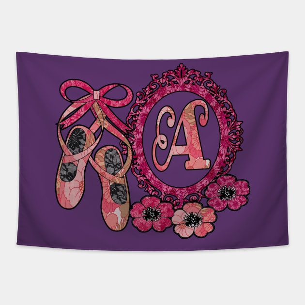 Pink floral ballerina Monogram art A Tapestry by artbyomega