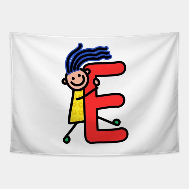 Letter E for girls alphabet Kids Colorful Cartoon Character Tapestry by funwithletters