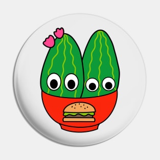 Cute Cactus Design #244: Prickly Pear Cacti In Burger Bowl Pin