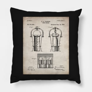 Wine Cooler Patent - Wine Lover Kitchen Cafe Decor Art - Antique Pillow