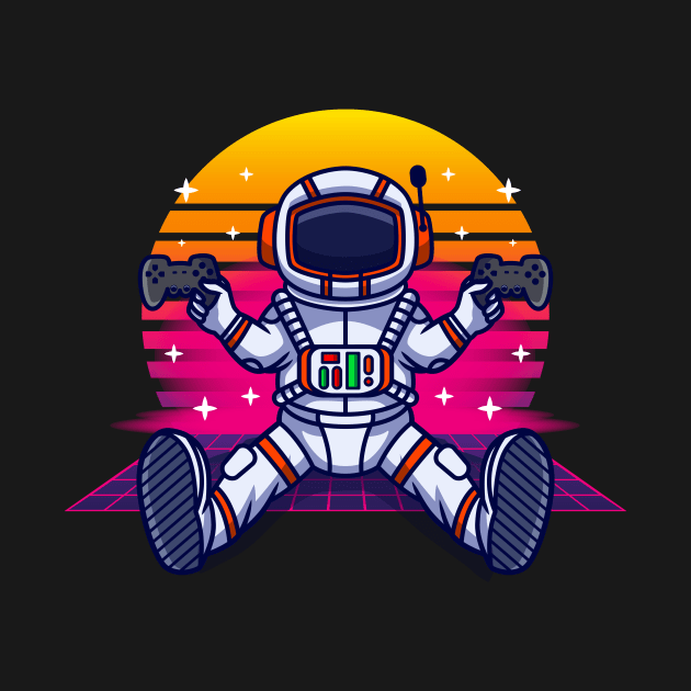 Retrowave Astronaut With Controller Vintage Gaming by Foxxy Merch