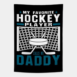 My Favorite Hockey Player Daddy Blue White Text Tapestry