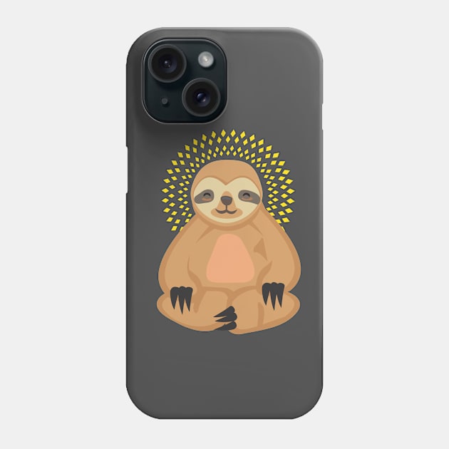 Funny Sloth in Yoga position with enlightenment lights Phone Case by Uncle Fred Design