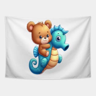 Cute bear seahorse  Kawaii Tapestry