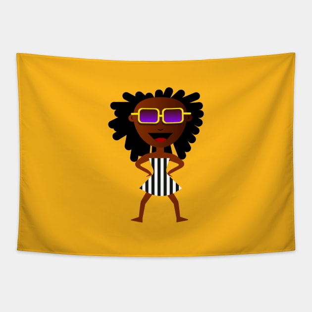 Cartoon funny african girl with sunglasses Tapestry by monika27