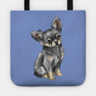 Long Haired Chihuahua | Blue and Tan | Cute Dog Art Tote