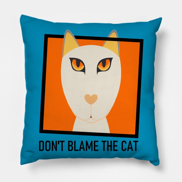 DON'T BLAME THE YELLOW-EYED CAT Pillow by JeanGregoryEvans1