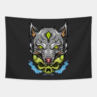 WOLF HEAD IN SKULL Tapestry