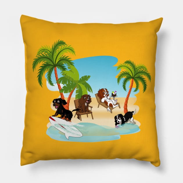 Cavalier King Charles Spaniel Dogs at the Beach Pillow by Cavalier Gifts