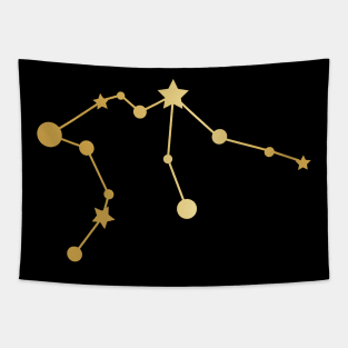 Aquarius Zodiac Constellation in Gold - Black Tapestry