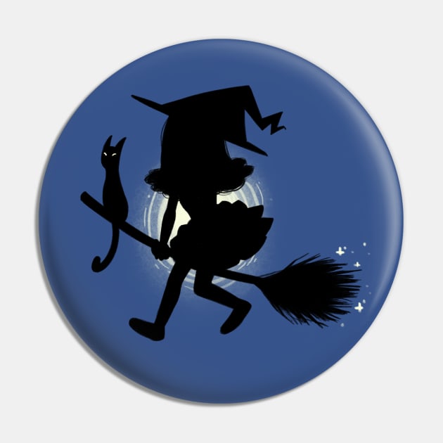 Cute Little Witch on a Broom - Silhouette Design Pin by nuvvola